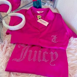 SOLD****************Juicy Couture Silky Hot Pink Rhinestone Luxury Pajamas